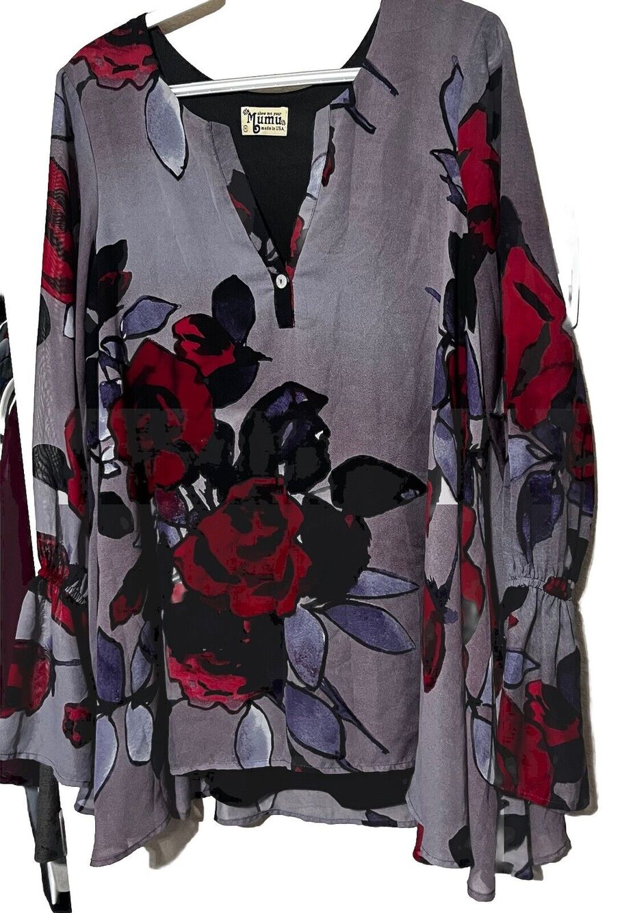 Show Me Your MuMu Perveen Blouse Purple Floral Long Sleeve Tunic Top Size M